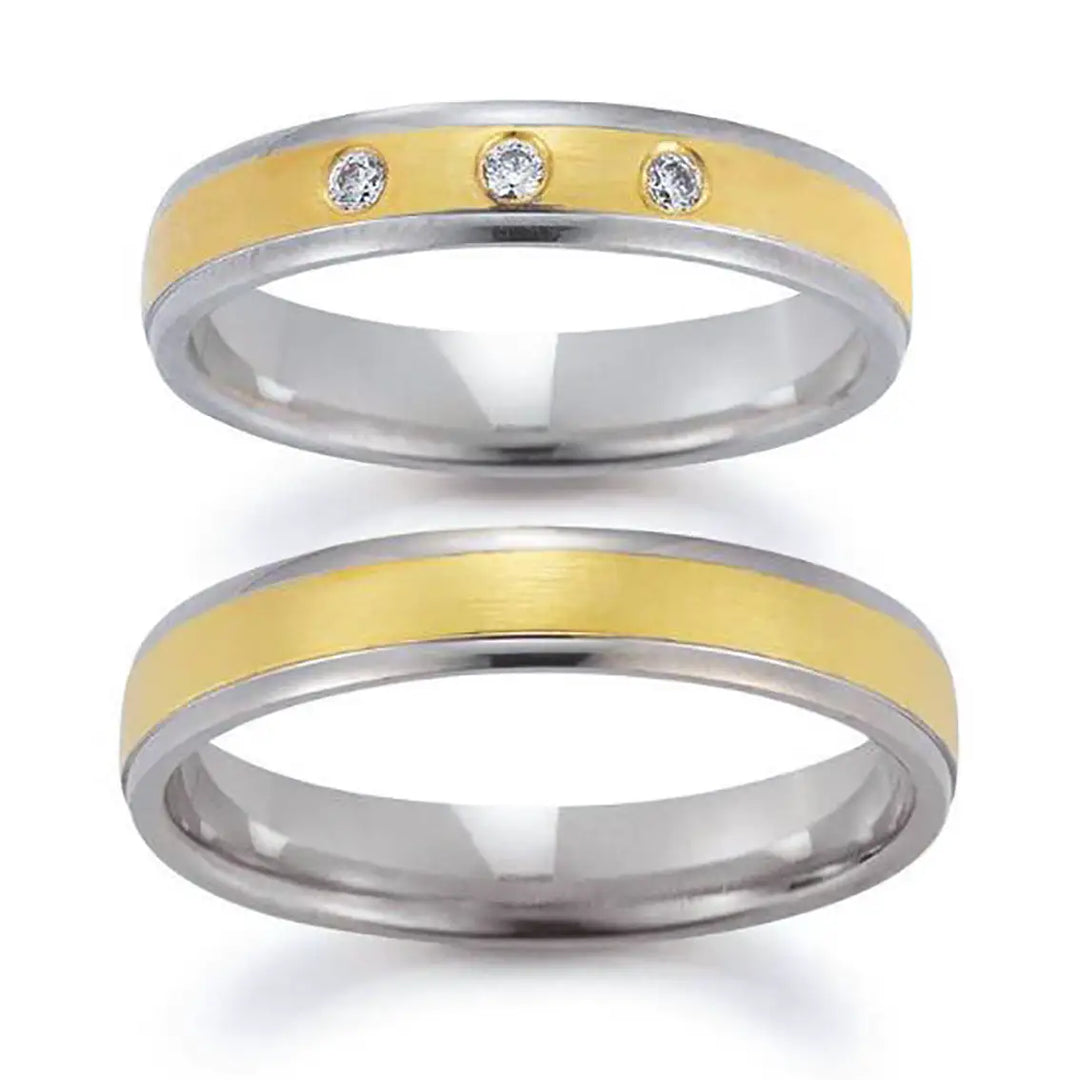 Eheringe Set, Weißgold/Gelbgold, 4 mm, Brillanten