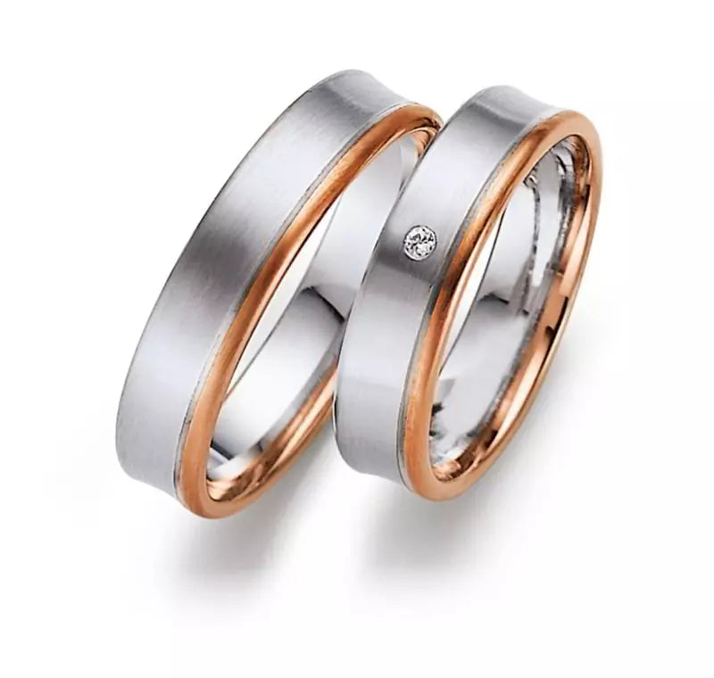 Eheringe Set, Weißgold/Roségold, 5 mm, Brillanten