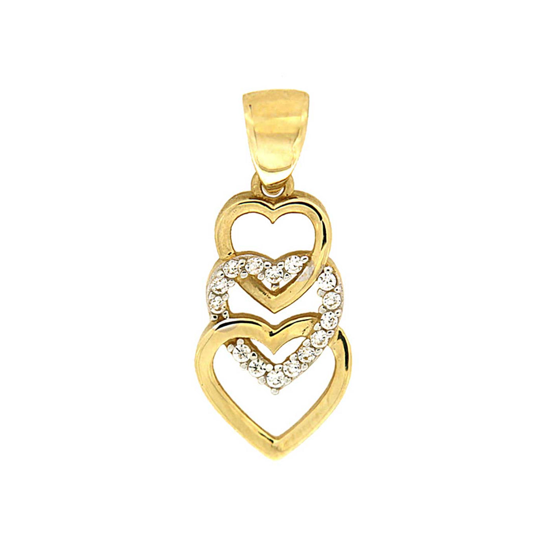 Anhänger Gelbgold, 15 Zirkonia, Herzen