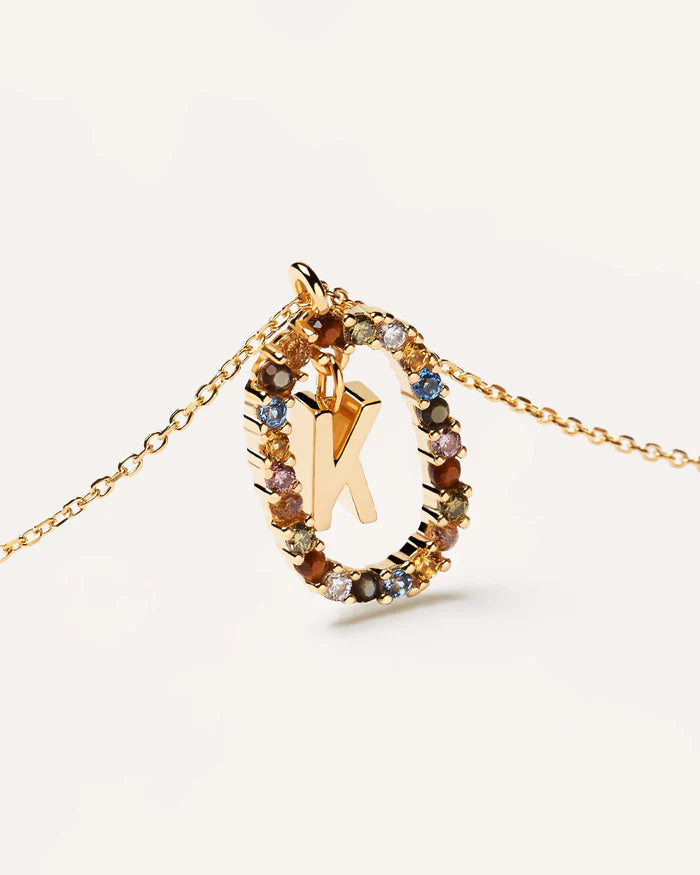 Halskette K Buchstabe, Sterlingsilber vergoldet