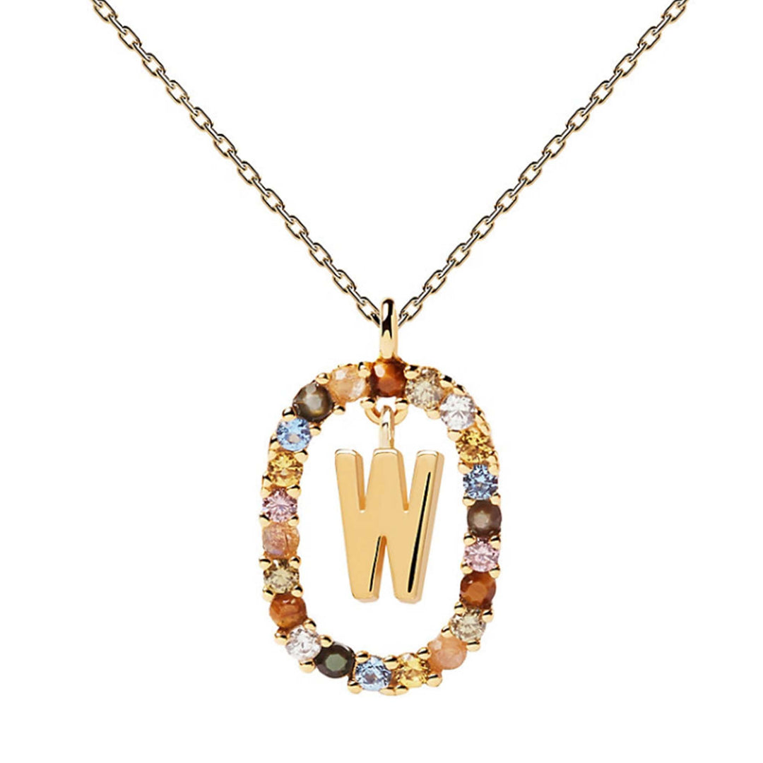 Halskette W Buchstabe, Sterlingsilber vergoldet