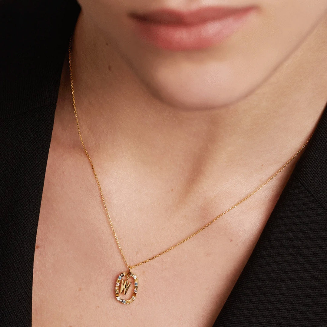 Halskette W Buchstabe, Sterlingsilber vergoldet