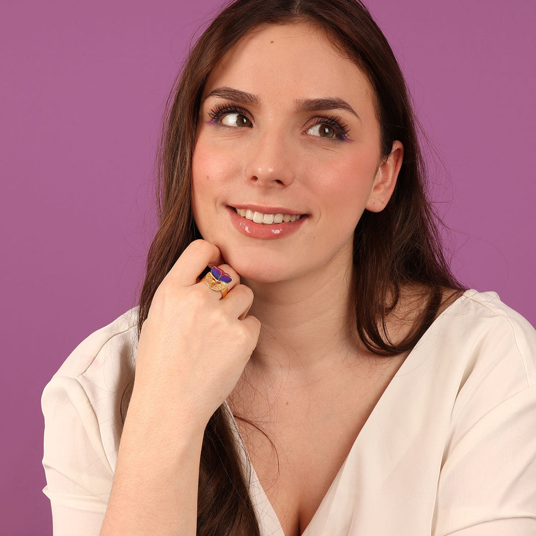 Ring mit Blumenmotiv lila - Crocus