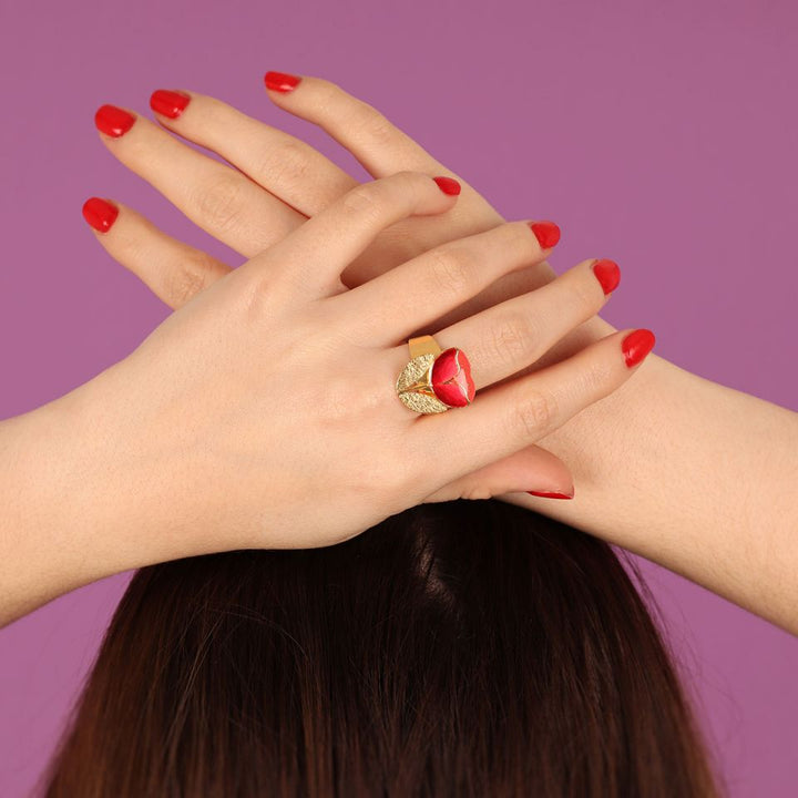 Ring mit Blumenmotiv rot - Crocus