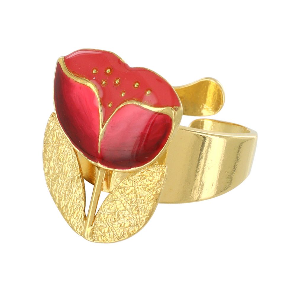 Ring mit Blumenmotiv rot - Crocus