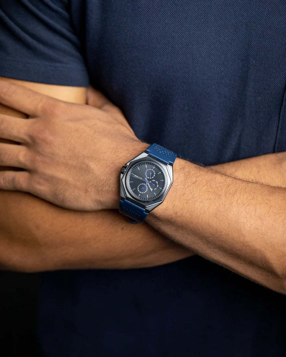 Gemini Herrenuhr Edelstahl Dark Blue Lederarmband