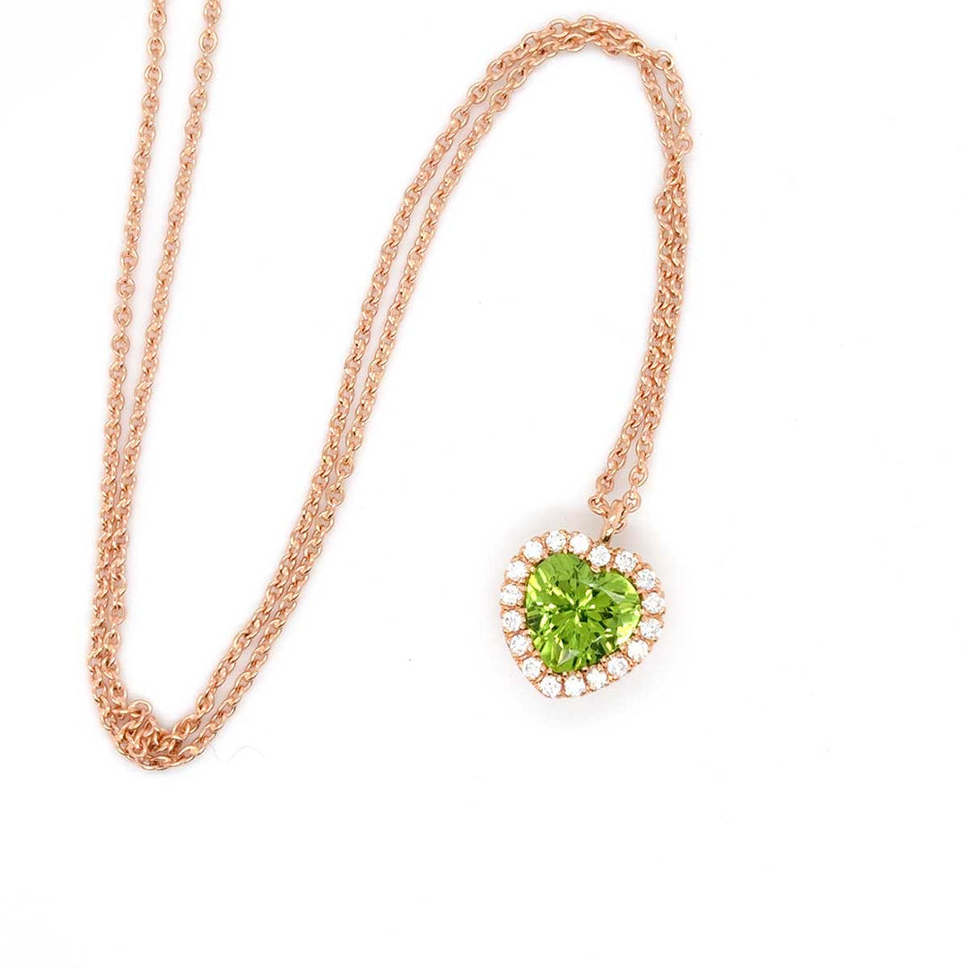 Kette mit Herz-Anhänger, Peridot und Brillanten