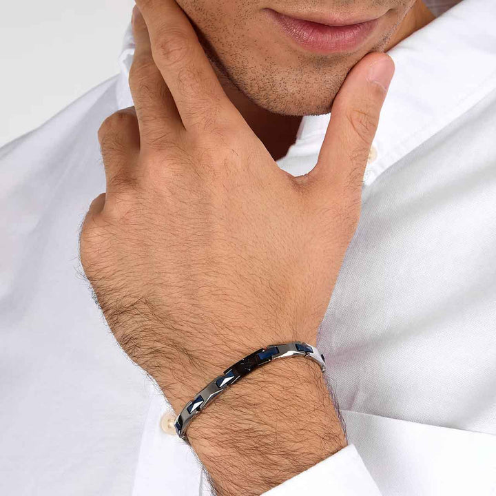 Maserati Herrenarmband, Edelstahl, Keramik blau/schwarz