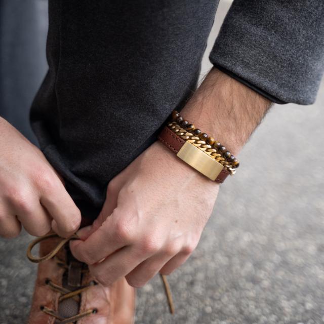 SON Armband STAHL Panzer vergoldet gebürstet 19cm