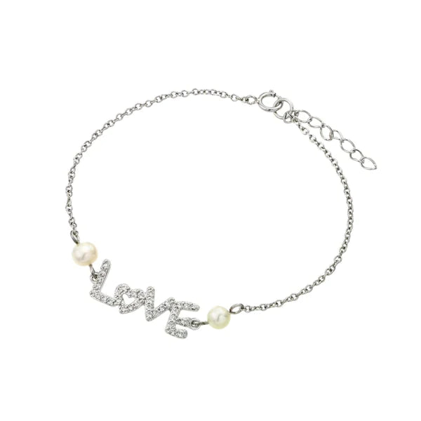 Armband LOVE, mit Süsswasserperlen, Sterlingsilber rhodiniert