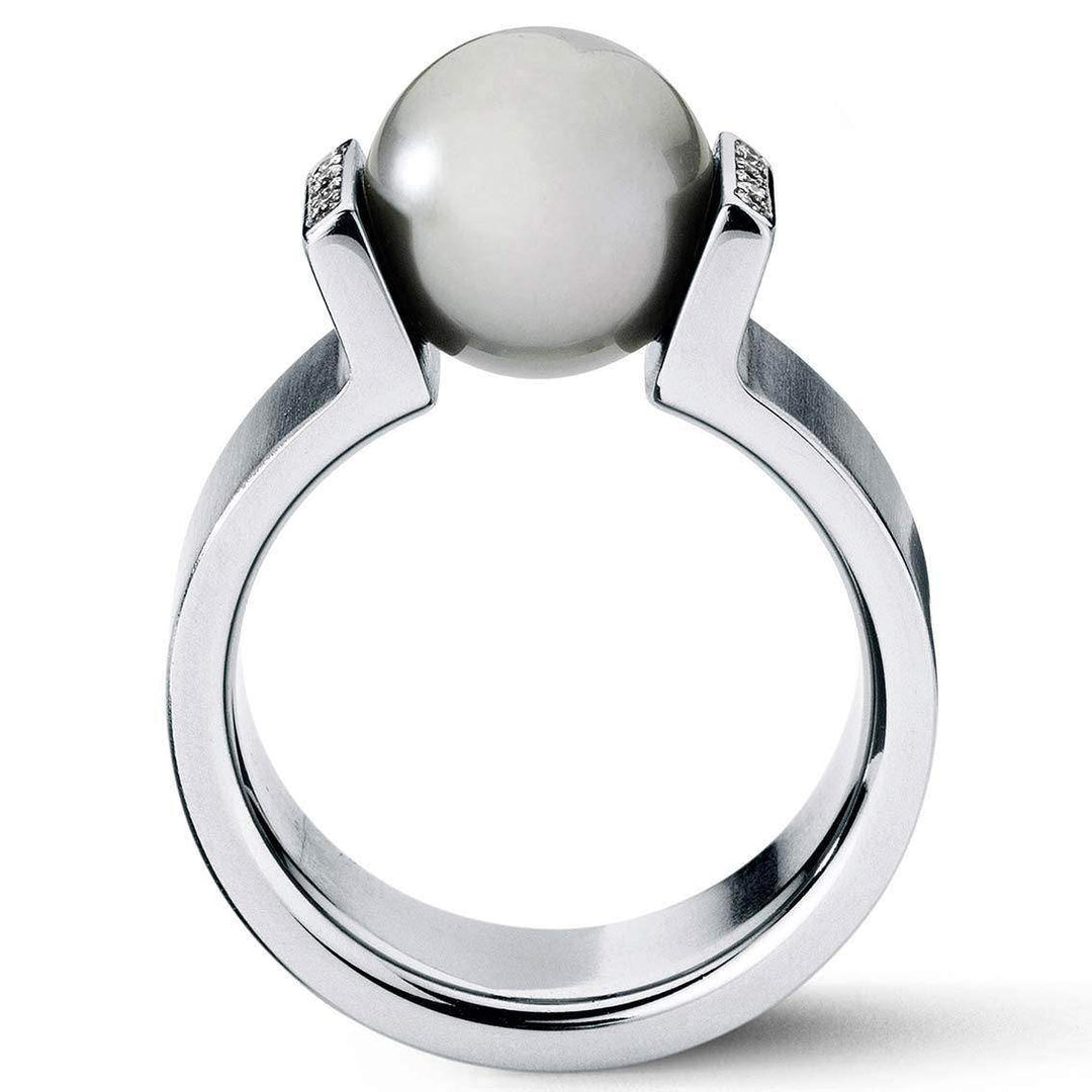 Humphrey Ring VICTORY Edelstahl 7 mm, Perle eingespannt - My Fine Jewellery