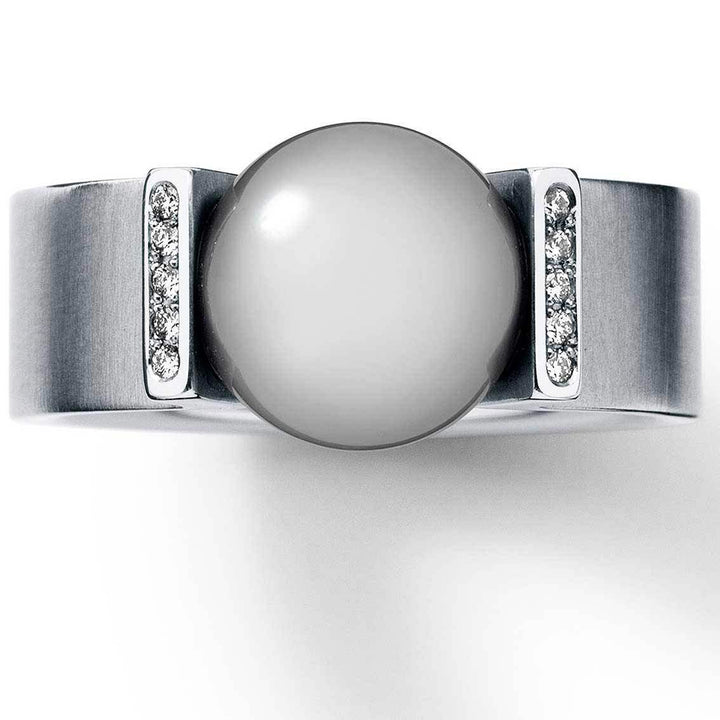 Humphrey Ring VICTORY Edelstahl 7 mm, Perle eingespannt - My Fine Jewellery