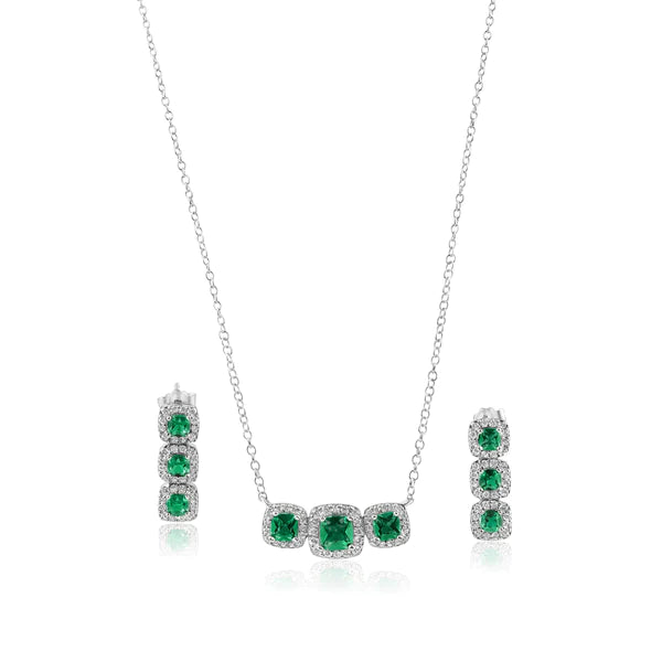 Schmuckset Halskette + Ohrstecker Sterlingsilber mit grünen Zirkonia