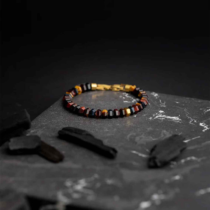 Armband Tigerauge hangeschliffen, 18K vergoldet, Männer