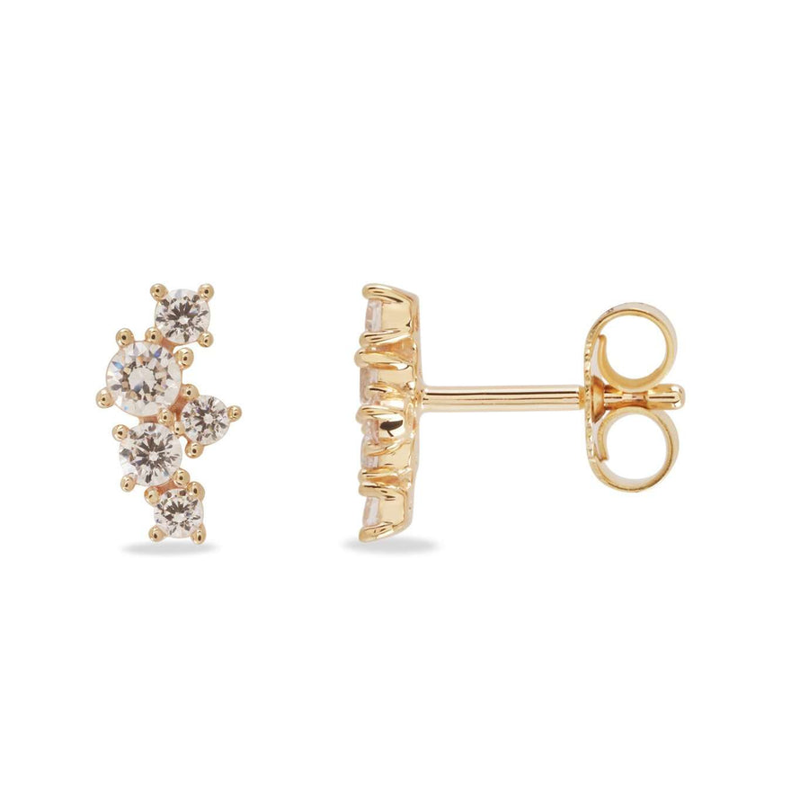 Vilmas Champagne Ohrstecker "Sparkle Row Small," 925 Sterling Silber, gelb vergoldet, mit 10 Zirkonia weiß - My Fine Jewellery