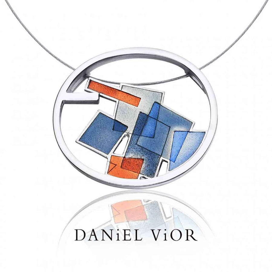 Daniel Vior Anhänger INTERSECCIONS, Sterlingsilber, blau/rot emailliert - My Fine Jewellery