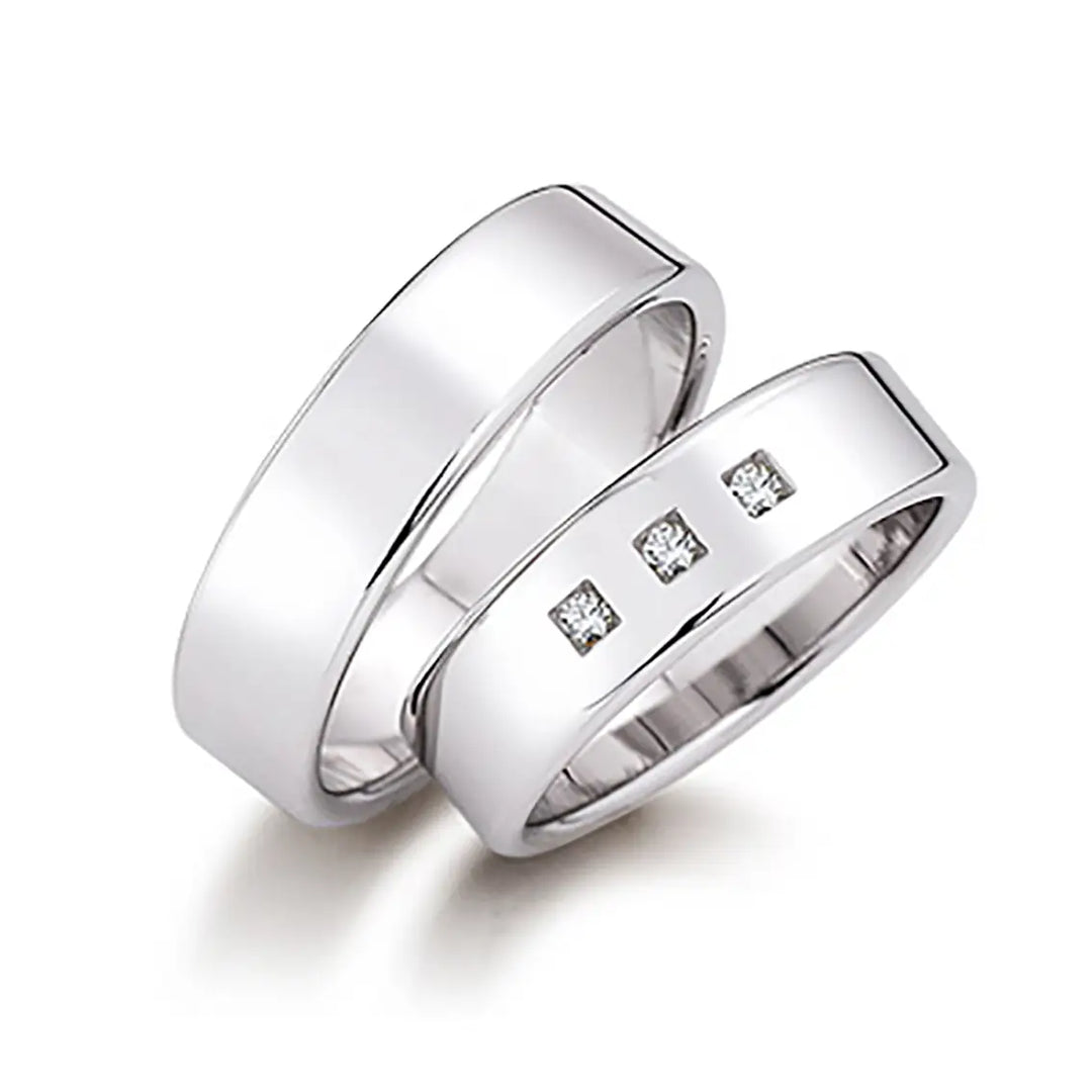 Eheringe Set, Weißgold, 6 mm, Brillanten