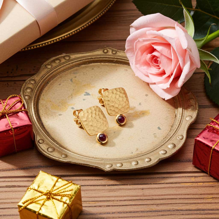 Ohrstecker Sterlingsilber vergoldet, Rhodolith