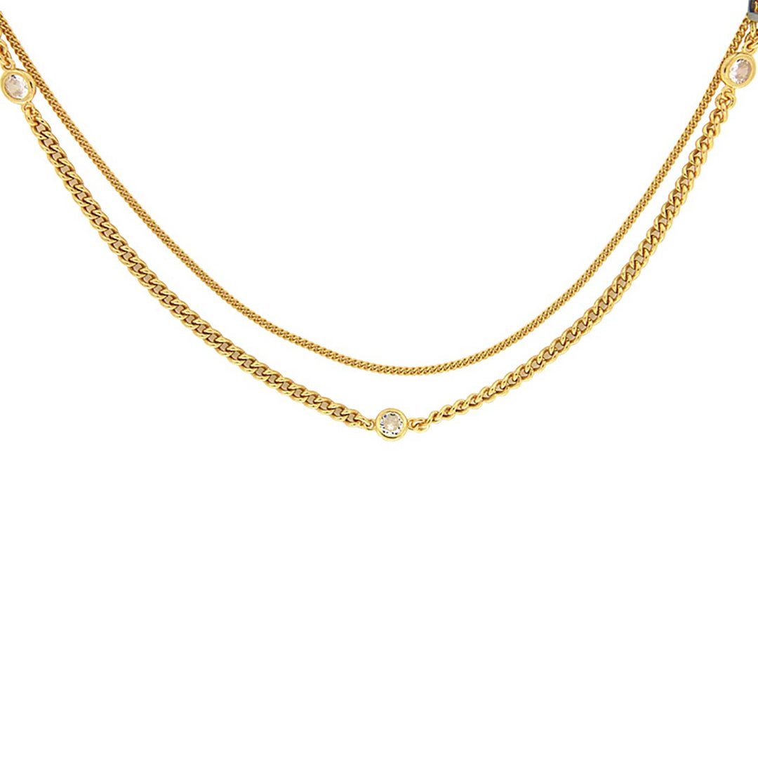 Collier 3 Zirkonia, 2-reihig, vergoldet, 42-45cm