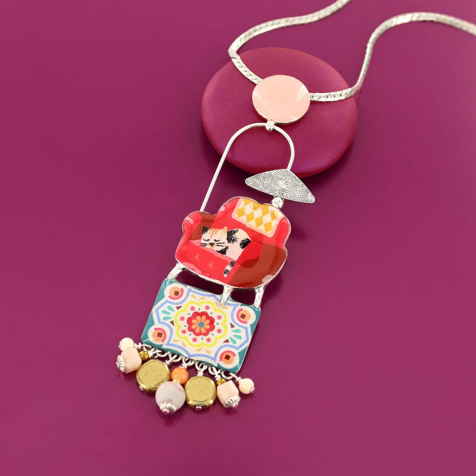 Taratata Halskette Chanapé – Handbemalte Designer-Halskette mit Natursteinen