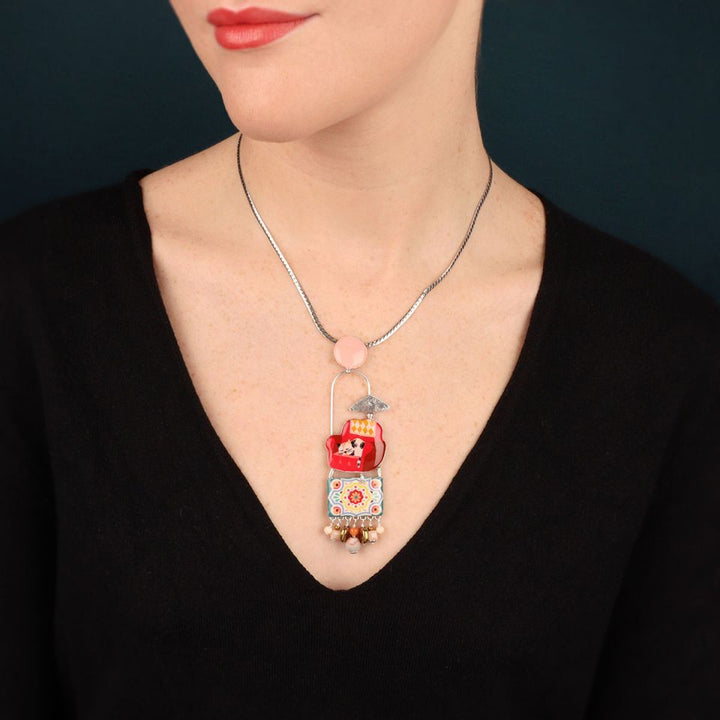 Taratata Halskette Chanapé – Handbemalte Designer-Halskette mit Natursteinen