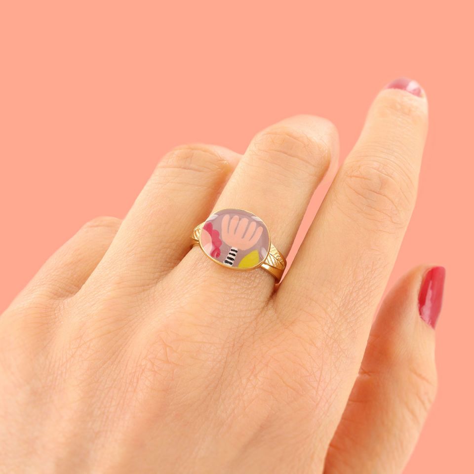 Taratata Ring Plume – Handbemalter Designer-Ring mit Federmotiv