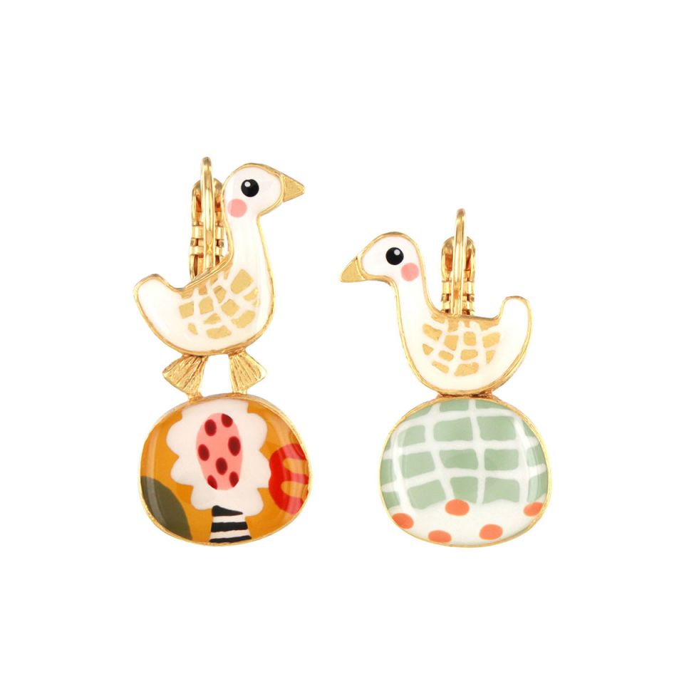 Ohrringe Plume – Handbemalte Designer-Ohrringe mit Tiermotiv