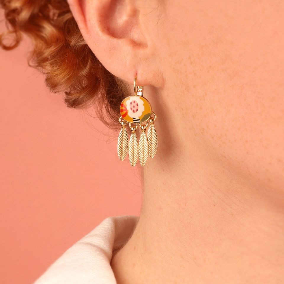 Ohrringe Plume – Handbemalte Designer-Ohrringe mit Federmotiv