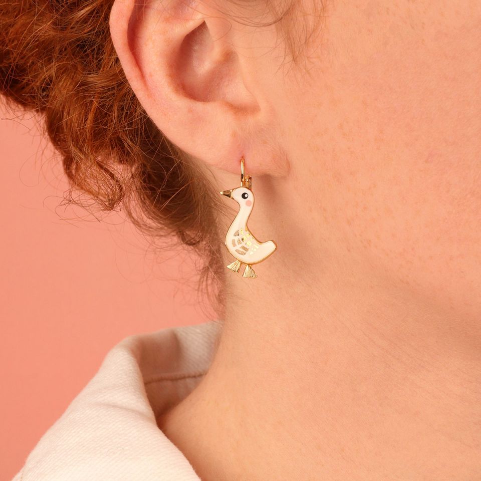 Ohrringe Plume – Handbemalte Designer-Ohrringe mit Tiermotiv