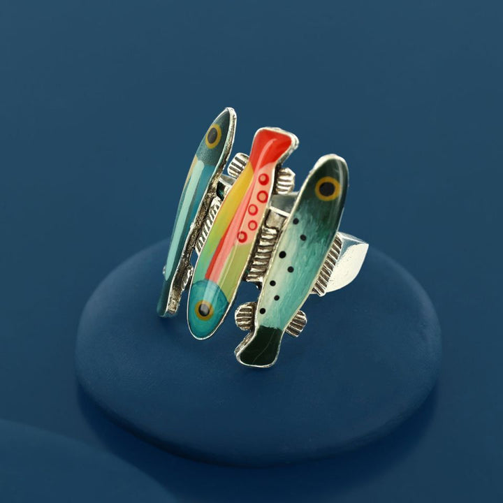 Taratata Ring Blue – Handbemalter Designer-Ring mit Tiermotiv