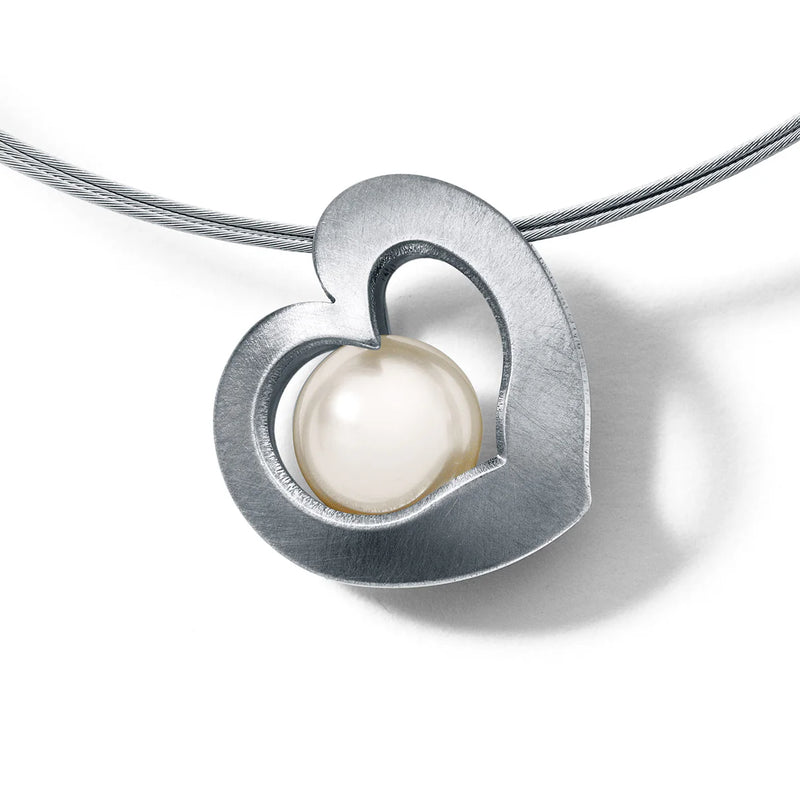 Herzanhänger mit loser Kugel, 19 x 17 mm, ALPENHERZ Edelstahl, ohne Collier