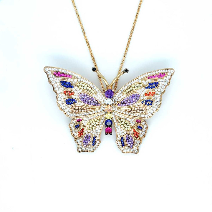 Anhänger Schmetterling inkl. Ankerkette, Sterlingsilber vergoldet