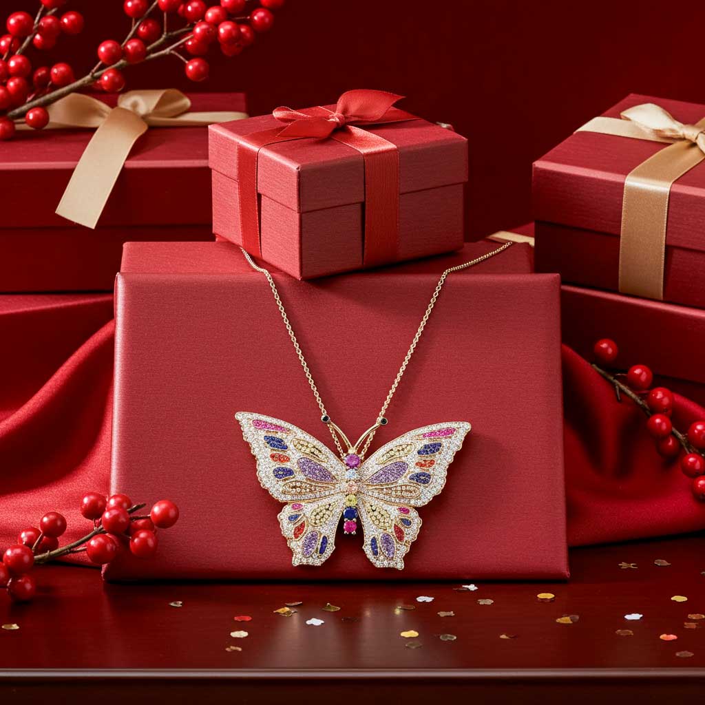 Anhänger Schmetterling inkl. Ankerkette, Sterlingsilber vergoldet