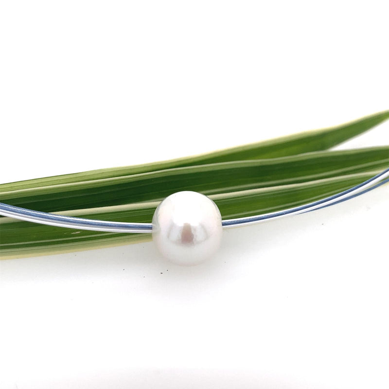 Collier mit Süßwasserperle, Stahlreif 5-reihig