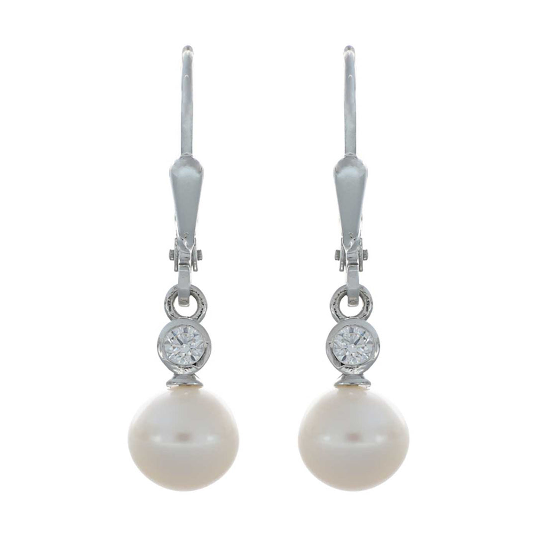 Ohrhänger Sterlingsilber, 2 Zirkonia, 2 Kulturperlen SW 6,5 mm