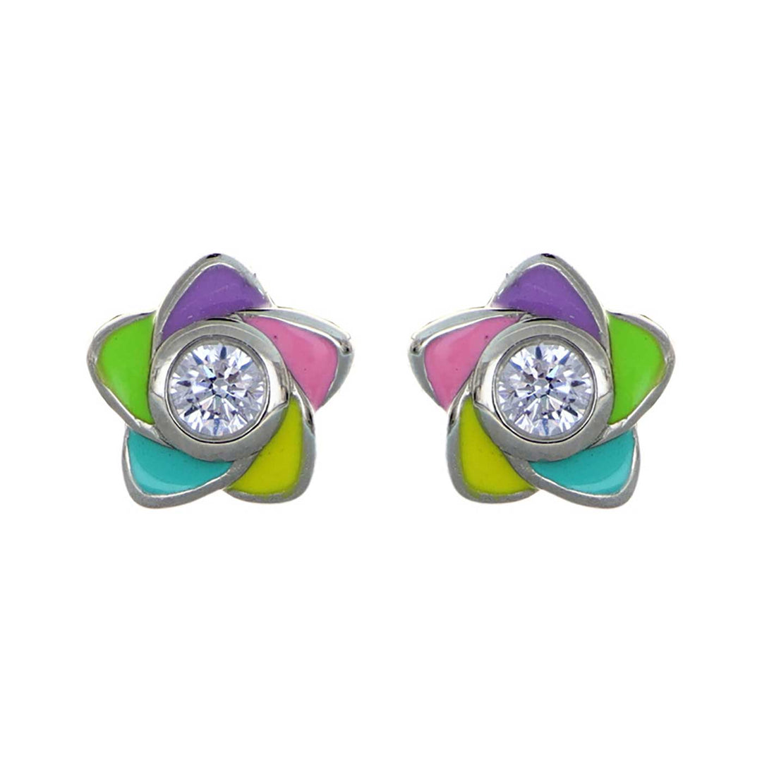 Ohrstecker Blume, Zirkonia, bunt gelackt