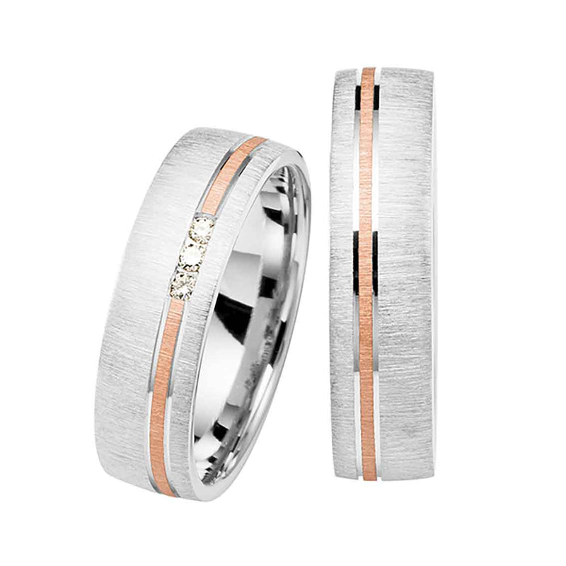 Eheringe Set, 5/7 mm, Weißgold/Rotgold, Brillanten