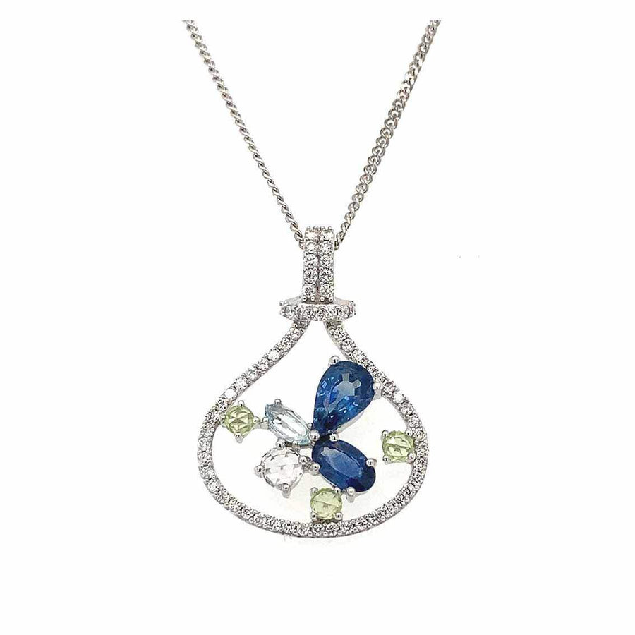 Anhänger Saphir, Topas, Peridot, Brillant, Halskette Weißgold - My Fine Jewellery